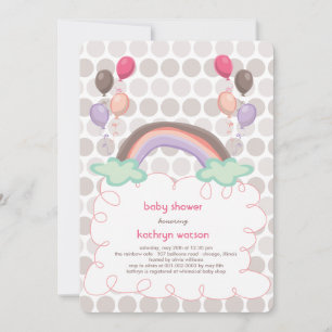 Rainbow & Balloons Baby Girl Shower Invitation