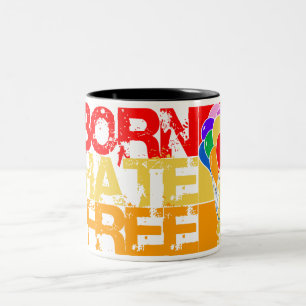 rainbow balloons. born hate free. Two-Tone coffee mug