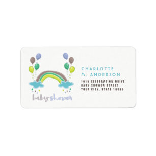 Rainbow & Balloons Boy Baby Shower Return Address Label