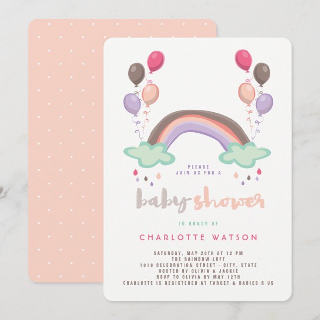 Rainbow & Balloons Girl Baby Shower Invitation (Front/Back)