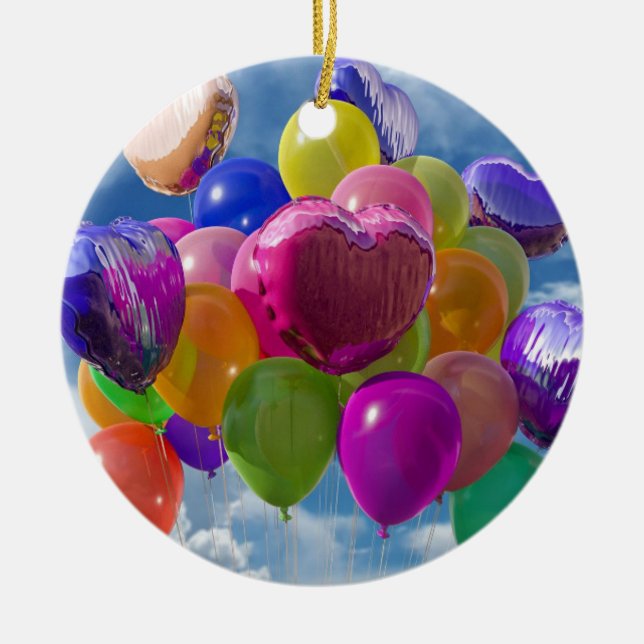 Rainbow Balloons in the Clouds Ceramic Tree Decoration (Front)