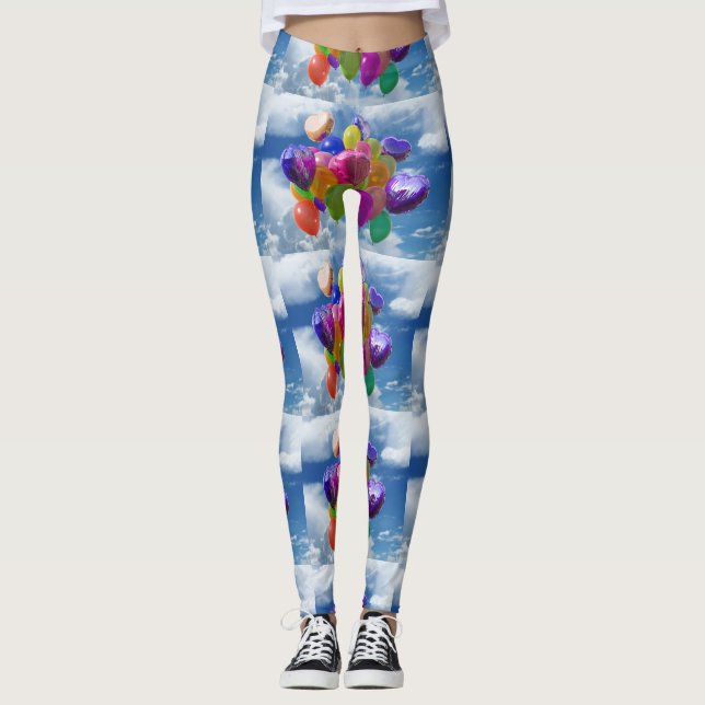Rainbow Balloons in the Clouds Leggings (Front)