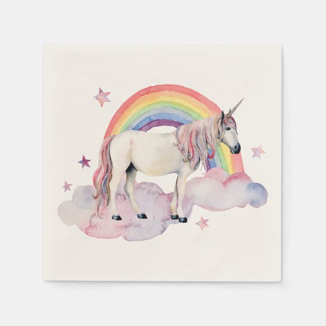 Rainbow Balloons Unicorn Pink Birthday Party Girl Napkin (Front)