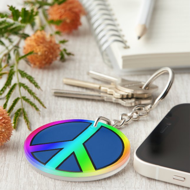 Rainbow Ban the Bomb CND Graphic Key Ring (Front Right)