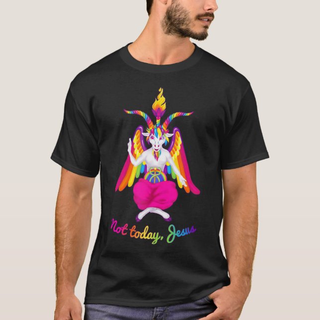 Rainbow Baphomet Not Today Jesus Kawaii Hail Satan T-Shirt (Front)