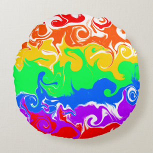 Rainbow Basic Colours Fluid Art   Round Cushion