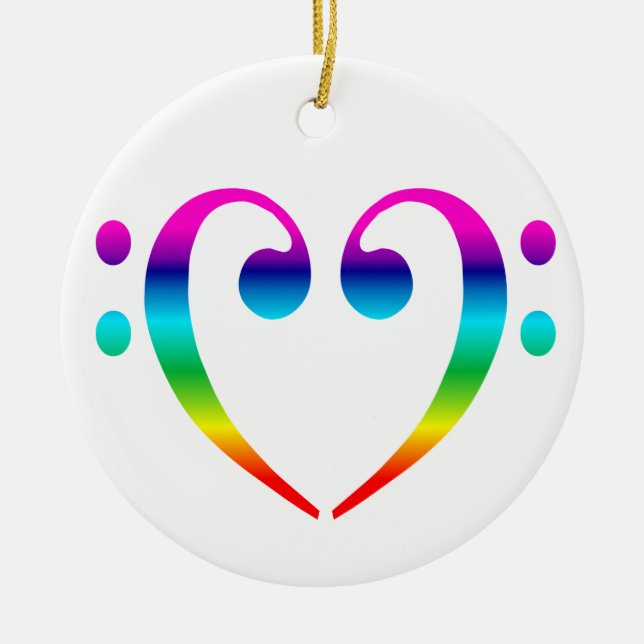 Rainbow Bass Clef Heart Ornament (Front)