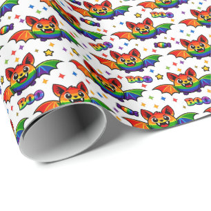 🦇🌈 Rainbow Bat Starburst Crew Socks Wrapping Paper
