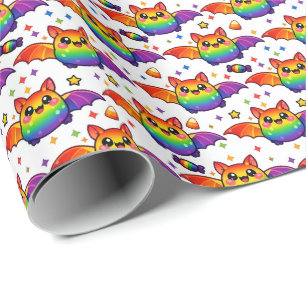 🦇🌈 Rainbow Bat Starburst Crew Socks Wrapping Paper