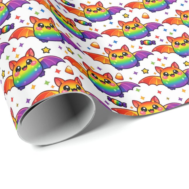 🦇🌈 Rainbow Bat Starburst Crew Socks Wrapping Paper (Roll Corner)