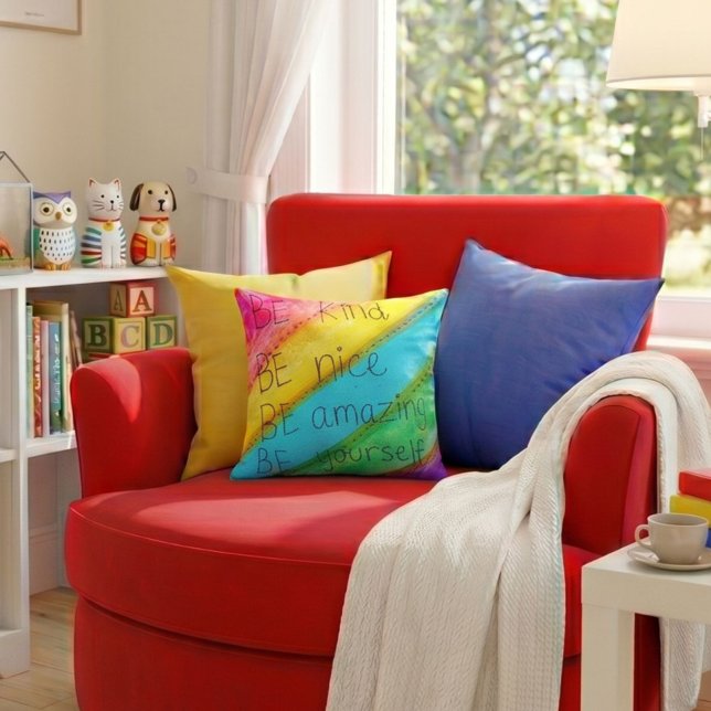 Rainbow BE Kind BE Yourself Inspirational Saying  Cushion (Creator Uploaded)