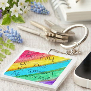 Rainbow BE Kind BE Yourself Inspirational Saying Key Ring