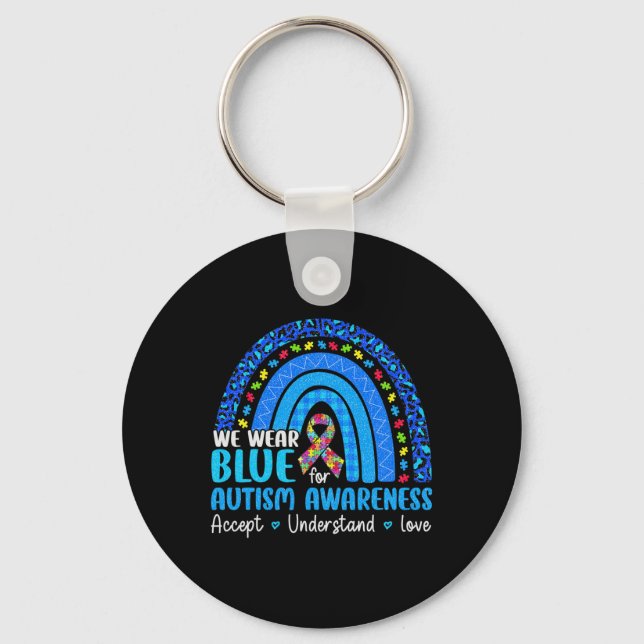 Rainbow Be Kind Trendy Tee We Wear Blue For Autism Key Ring (Front)