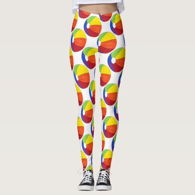 Rainbow Beachball Summer Beach Party Ball Leggings (Front)