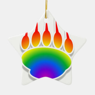 Rainbow Bear Paw Print Ceramic Tree Decoration