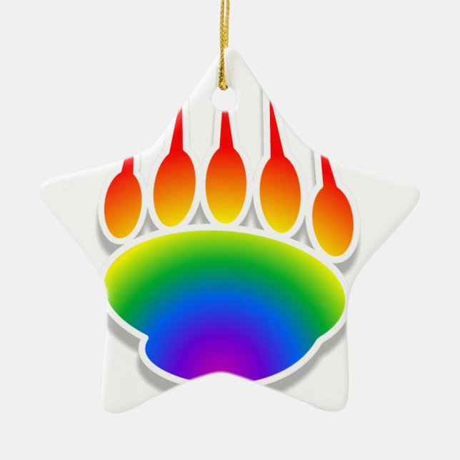 Rainbow Bear Paw Print Ceramic Tree Decoration (Front)