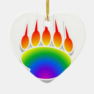 Rainbow Bear Paw Print Ceramic Tree Decoration