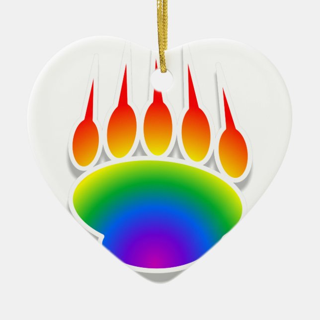 Rainbow Bear Paw Print Ceramic Tree Decoration (Front)