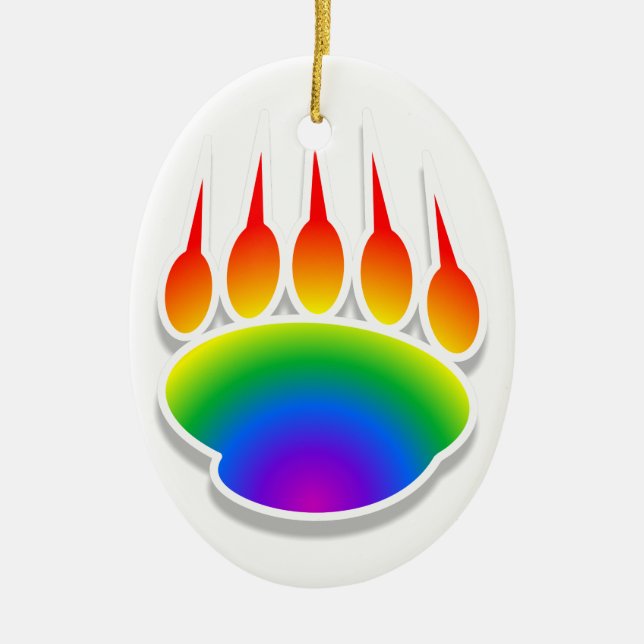Rainbow Bear Paw Print Ceramic Tree Decoration (Front)
