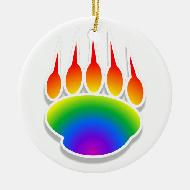 Rainbow Bear Paw Print Ceramic Tree Decoration (Front)