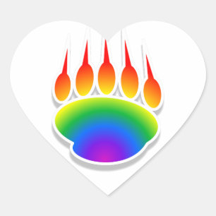 Rainbow Bear Paw Print Heart Sticker