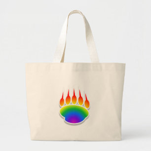 Rainbow Bear Paw Print Large Tote Bag