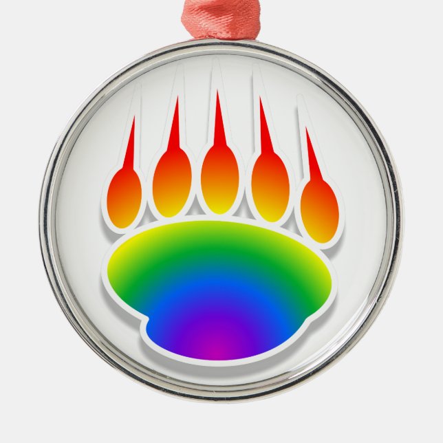 Rainbow Bear Paw Print Metal Tree Decoration (Front)