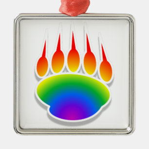 Rainbow Bear Paw Print Metal Tree Decoration