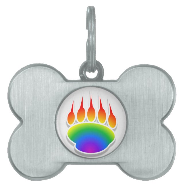 Rainbow Bear Paw Print Pet Name Tag (Front)
