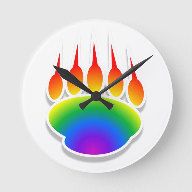 Rainbow Bear Paw Print Round Clock (Front)