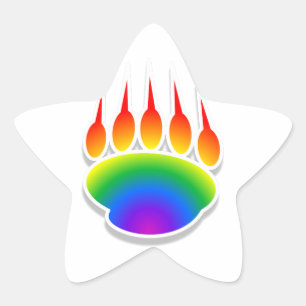 Rainbow Bear Paw Print Star Sticker