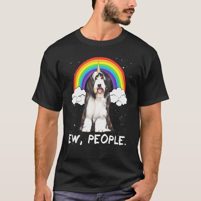 Rainbow Bearded Collie Ew People Unicorn Dog T-Shirt (Front)