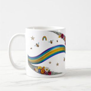 Rainbow Bee Floral Glitter Sparkle Classic Mug