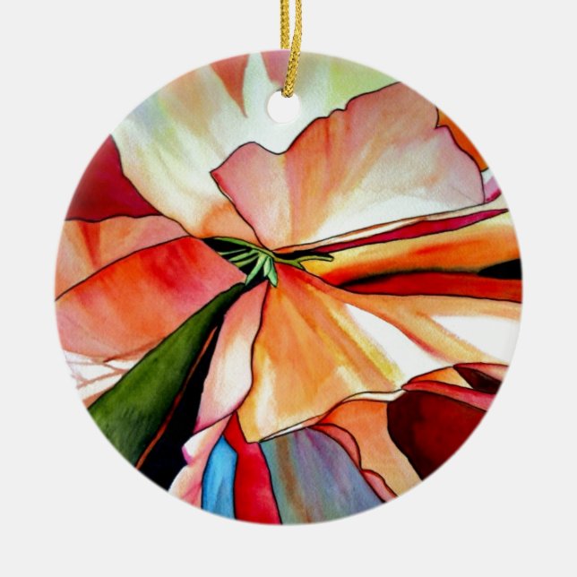 Rainbow Begonia flower watercolour original art Ceramic Tree Decoration (Front)