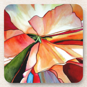 Rainbow Begonia flower watercolour original art Coaster