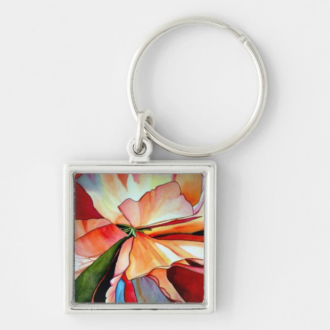 Rainbow Begonia flower watercolour original art Key Ring (Front)