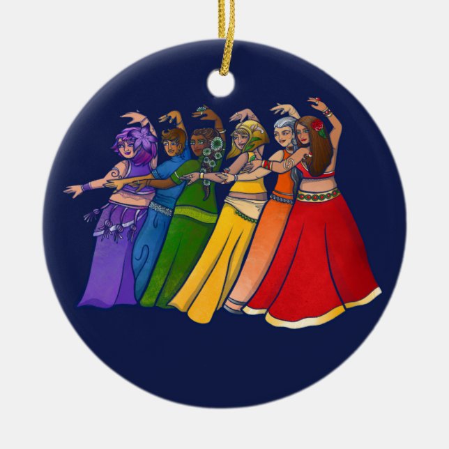 Rainbow Belly Dancer Art Belly Dance Troupe Ceramic Tree Decoration (Front)