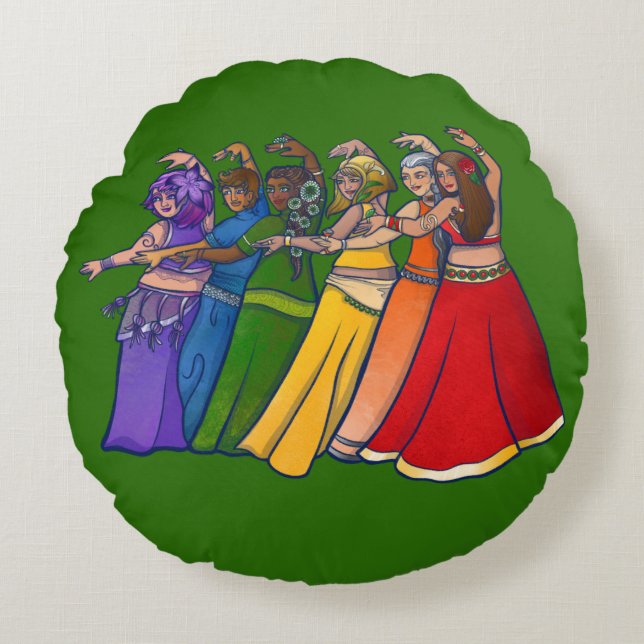 Rainbow Belly Dancer Art Belly Dance Troupe Round Cushion (Front)