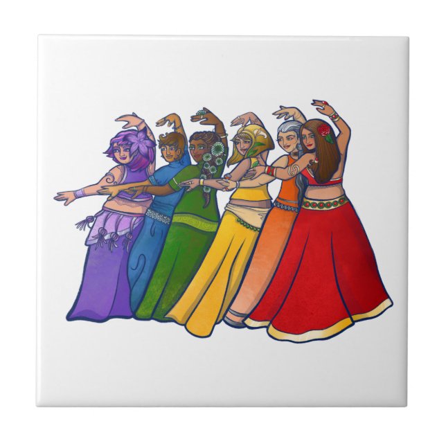 Rainbow Belly Dancer Art Belly Dance Troupe Tile (Front)