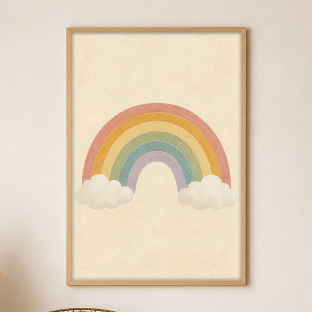Rainbow Between Clouds Gouache Boho Art Poster (Shown framed for scale. Poster ships unframed; frames are an optional add-on.)