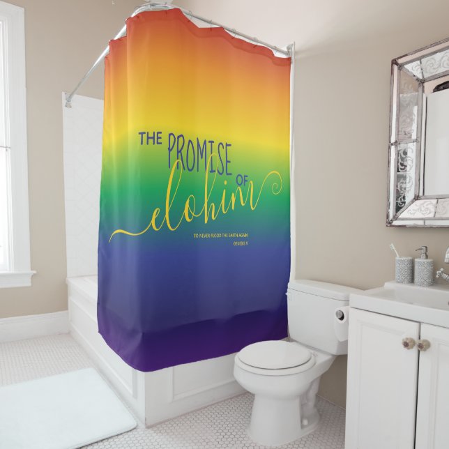 Rainbow Bible Quote Shower Curtain (In Situ)