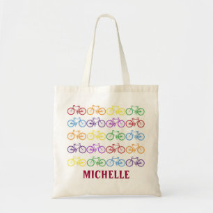 Rainbow Bicycle Cyclist Name Personalised Tote