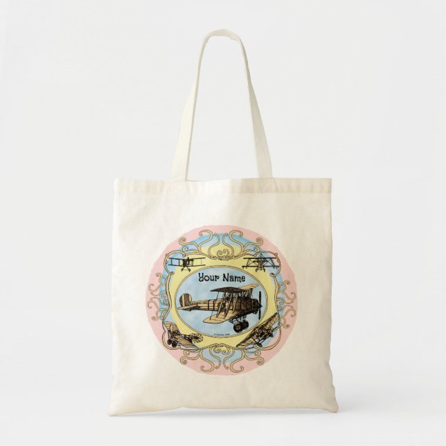 Rainbow Biplane aeroplane Tote Bag (Front)