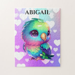 Rainbow bird & hearts jigsaw puzzle