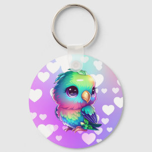 Rainbow bird & hearts  key ring