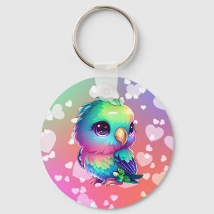 Rainbow bird & hearts  keychain
