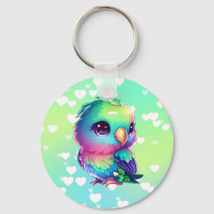 Rainbow bird & hearts  keychain