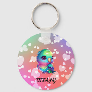 Rainbow bird & hearts  keychain