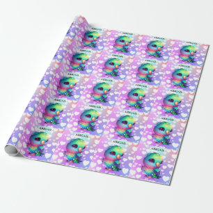 Rainbow Bird & Hearts Personalised Wrapping Paper