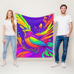Rainbow Bird in Cartoon Land Fleece Blanket